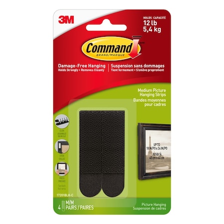 Command 3M Command Black Medium Picture Hanging Strips 12 lb 8 pk 17201BLK-ES